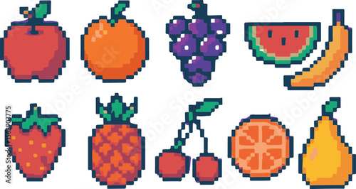 Fruit theme with pixel art, eps 10 illustration