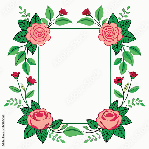 Rose flower frame hand drawn flat stylish cartoon sticker