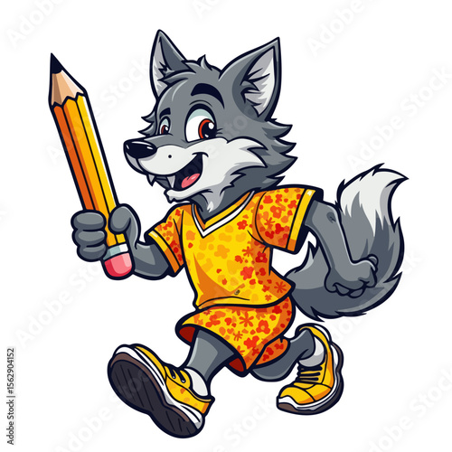 Hand drawn cartoon wolves vector illustration