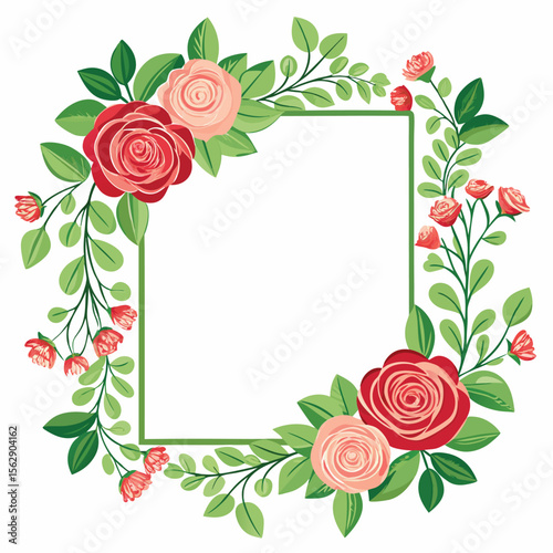 Rose flower frame hand drawn flat stylish cartoon sticker