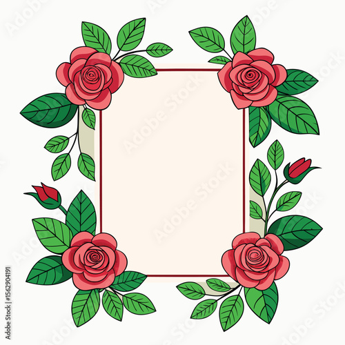 Rose flower frame hand drawn flat stylish cartoon sticker