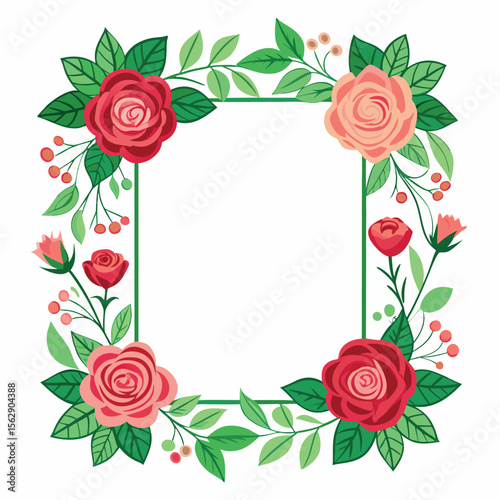 Rose flower frame hand drawn flat stylish cartoon sticker