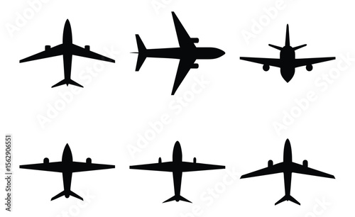 Airplane Silhouettes Vector Icons Set.
