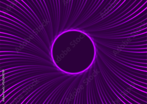 Ultraviolet neon laser spiral wavy lines abstract technology background. Futuristic glowing vector design