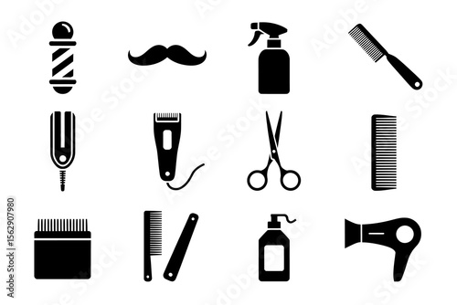 Barber and Hairdressing Tools Icons Set. Grooming and Styling Equipment