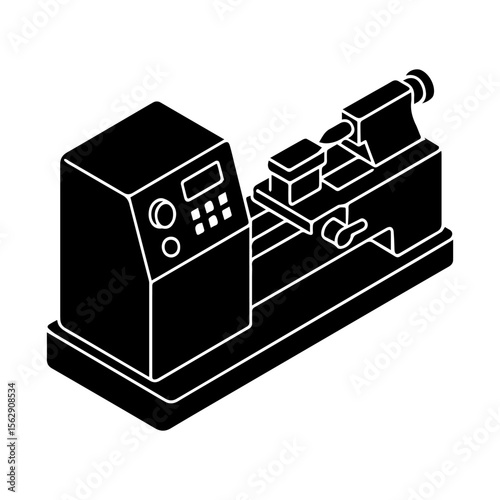 Lathe machine Isometric view Silhouette. Industrial lathe machine equipment vector illustration for engineering and manufacturing use case