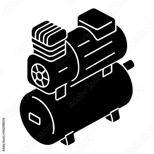 Mechanical Air compressor Isometric view Silhouette. Air compressor vector illustration for industrial equipment and pneumatic tools design needs
