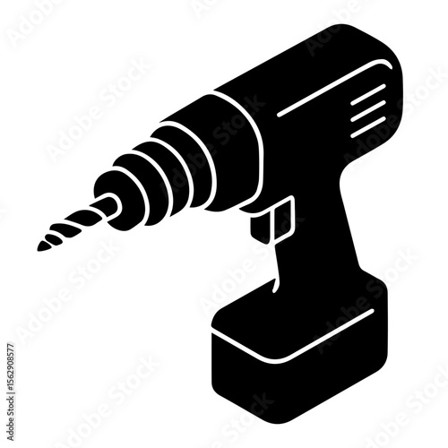 Mechanical Drill machine Isometric view Silhouette.. Isolated black drill illustration for construction and diy projects power tool vector graphic design