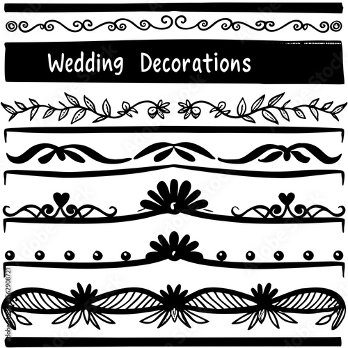 Text dividers doodle set.Wedding decorative elements. ornament, borders, floral, vintage line separators. Hand drawn vector illustration isolated on white background. Set page dividers.
