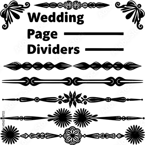 Text dividers doodle set.Wedding decorative elements. ornament, borders, floral, vintage line separators. Hand drawn vector illustration isolated on white background. Set page dividers.
