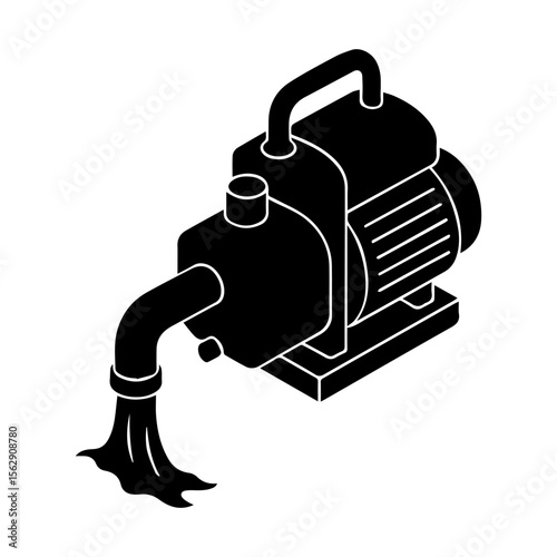 Water pump illustration water flowing Isometric view Silhouette. black and white design for plumbing irrigation and industrial applications needs