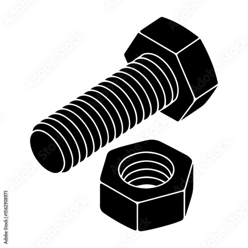 Isometric bolt and nut vector illustration for engineering construction and mechanical design needs