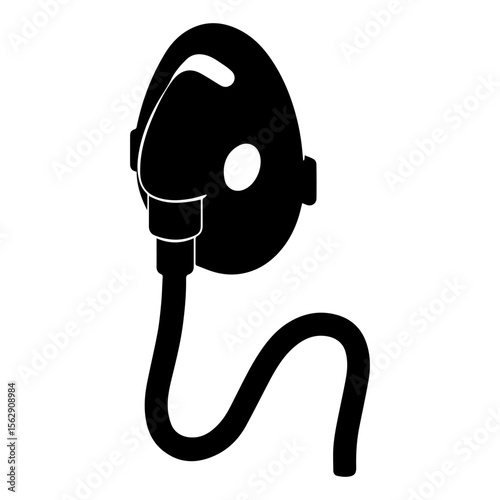 Oxygen mask vector illustration black and white medical equipment respiratory therapy breathing apparatus aid emergency 100