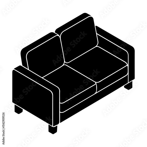 Isometric view Silhouette loveseat sofa couch furniture home decor living room seating design interior illustration