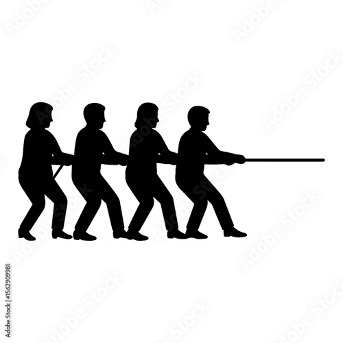 Tug of war silhouette teamwork competition strength rope pulling contest sport group activity challenge game team