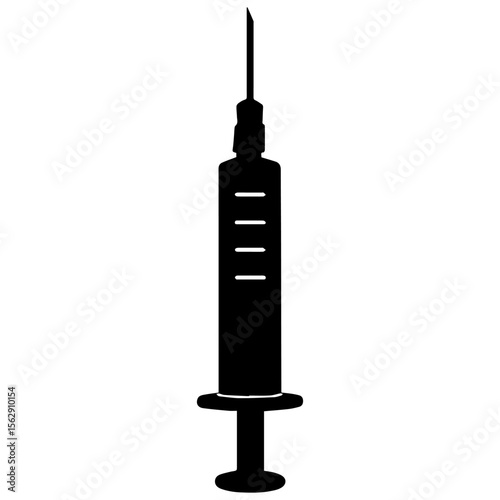 Syringe injection medical needle health care vaccination treatment black silhouette vector illustration