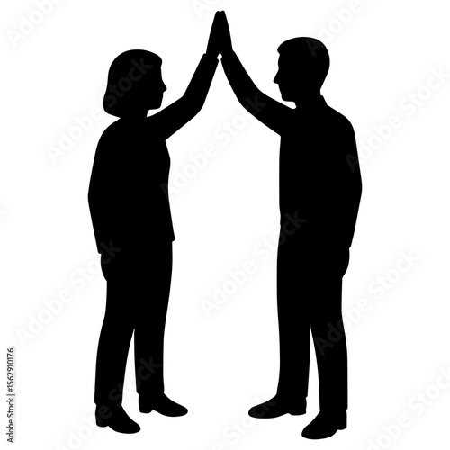 Silhouette business high five teamwork success collaboration achievement partnership vector illustration