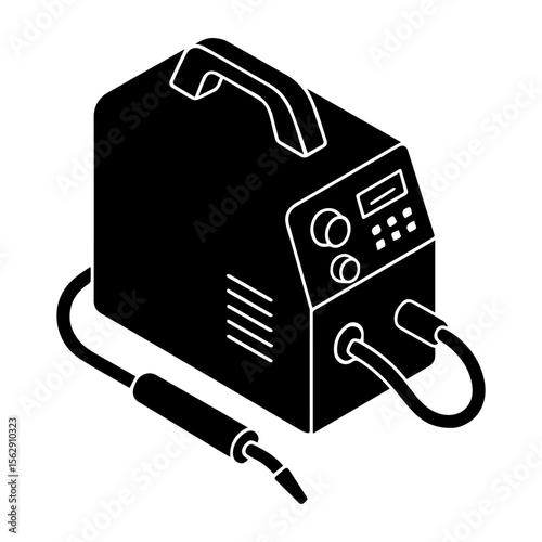Welding machine Isometric view Silhouette vector icon industrial equipment tool black and white illustration graphic design art