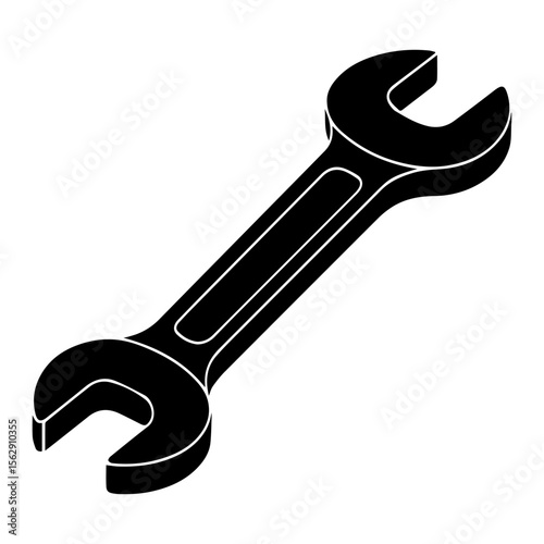 Spanner wrench tool Isometric view Silhouette vector illustration for mechanical work maintenance repair and construction jobs