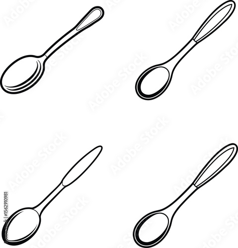 Spoon and fork vector illustration of metal kitchen utensils on white background