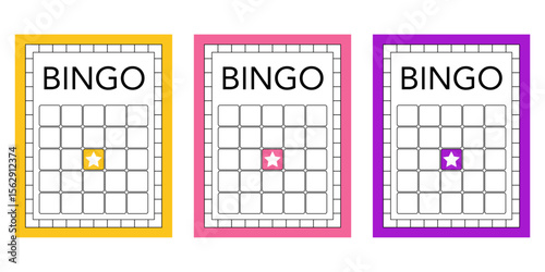 Empty bingo ticket collection with no numbers. Blank lotto and keno gambling sheets. Casino game paper templates for lucky draw illustrations, party printables and entertainment purposes.