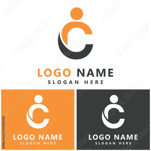 Abstract initial letter c connecting people logo vector design template