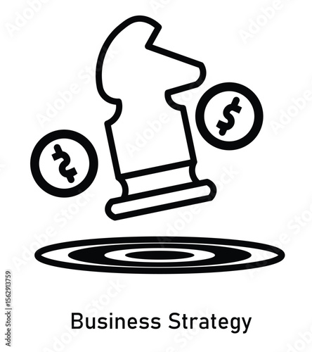 Business strategy icon with chess knight and target for decision-making