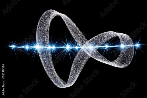 Abstract infinity symbol, light trails, and glowing points
