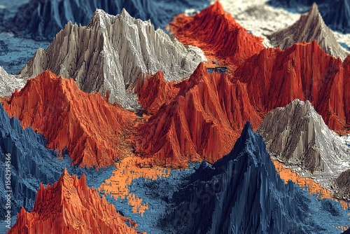 Detailed digital mountain range, rich in color and texture