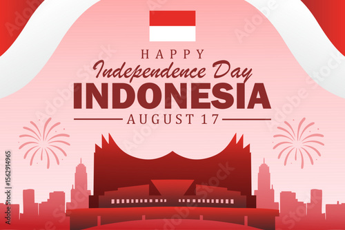 vector illustration of Indonesia Independence Day celebration on August 17, featuring the silhouette of Istana Garuda. Dirgahayu 80 tahun republik indonesia background. 17 Agustus 2025 banner.