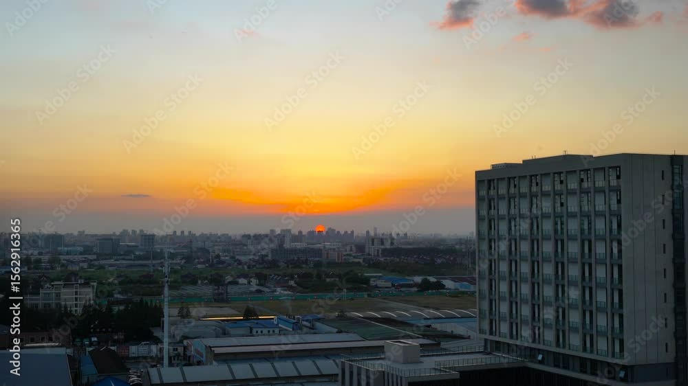 Sunset timelapse over Shanghai Baoshan Industrial Park capturing vibrant colors and urban landscape Sunset timelapse over Shanghai Baoshan Industrial Park capturing vibrant colors and urban landscape