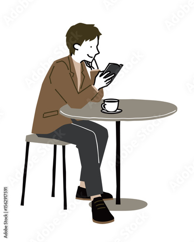 カフェでコーヒーを飲みながら読書をする男性3