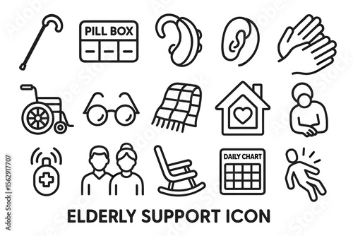 Elderly support icons: tools and resources for senior care
