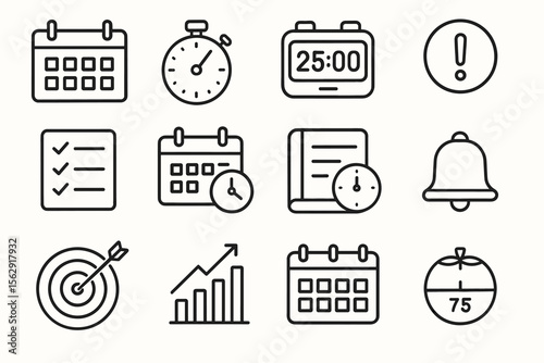 Minimalist icons for time management and productivity tools