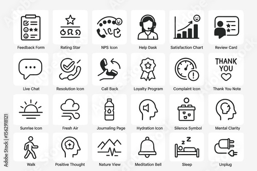 Simple line icons: customer service, health, fitness, and wellness