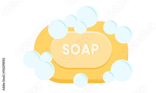 yellow soap bar with bubbles foam flat illustration clipart