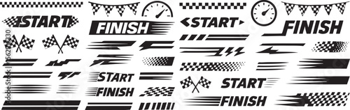 Racing Graphics: Start & Finish Line Elements, Speed Stripes, Flags, Speedometers - Vector Design for Motorsports & Automotive Themes