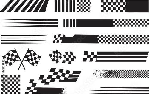 Racing Graphics Vector: Checkered Flags, Speed Stripes, Finish Line Patterns for Car Decals, Banners, and Motorsport Design Elements
