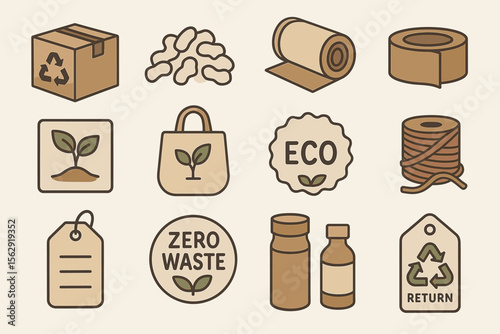 Eco-friendly recycling and zero waste icons for sustainable living
