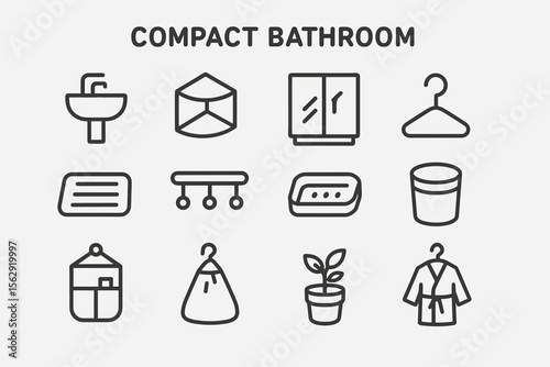 Minimalist bathroom essentials: compact design icons for modern spaces