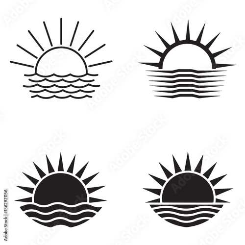 Collection of decorative sun and sea ornament illustrations in various styles for design projects