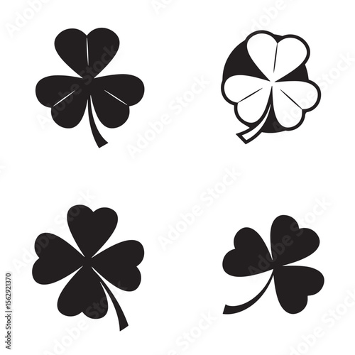 Collection of vector shamrock ornament set designs in black and white for st patricks day celebrations