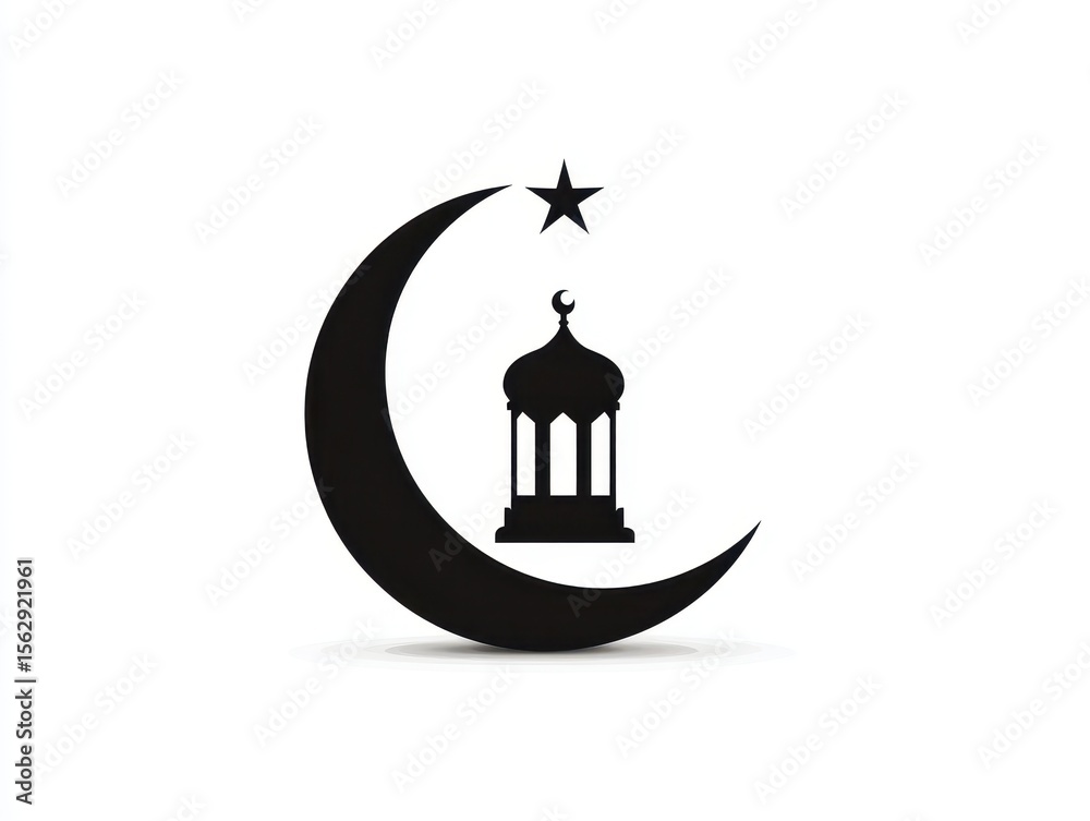 Islamic Lantern Icon. Crescent moon, star. Background blank. Religious symbol Islamic Lantern Icon. Crescent moon, star. Background blank. Religious symbol