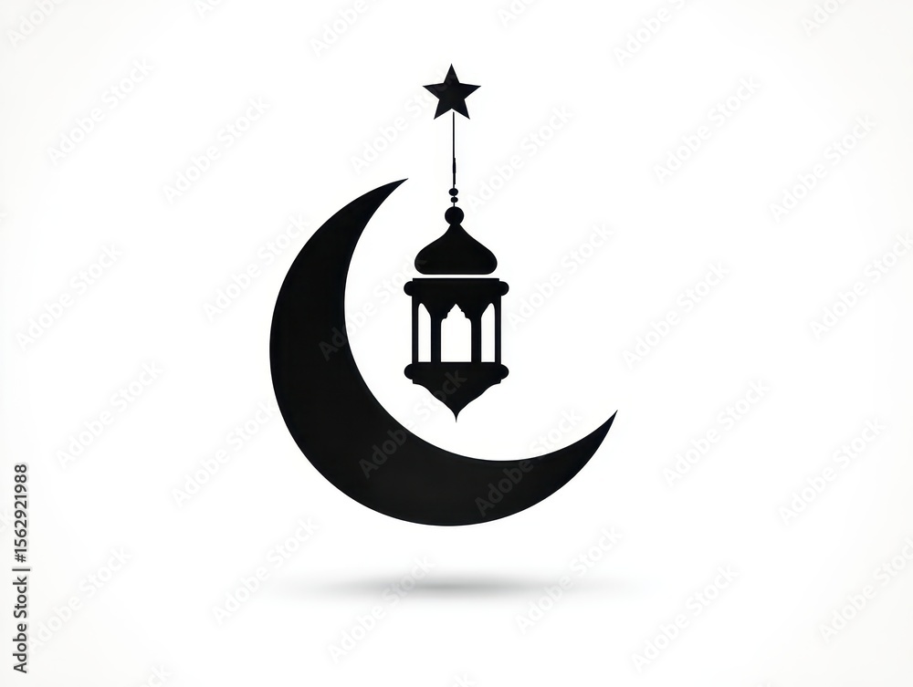 Ramadan themed vector illustration of crescent, lantern, star. Used in cards Ramadan themed vector illustration of crescent, lantern, star. Used in cards