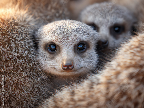 Close-up of curious meerkat faces.