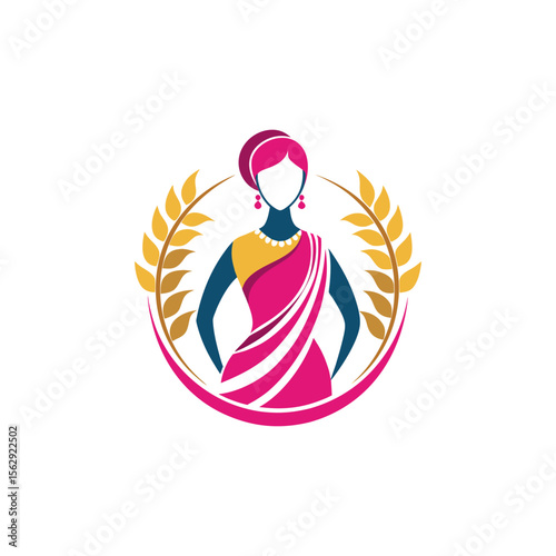 Women's fashion design logo with saree vector