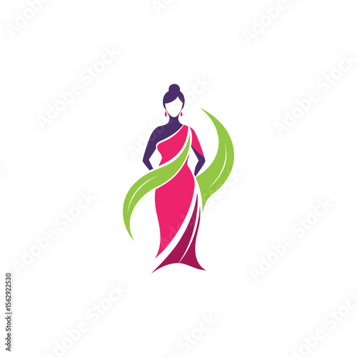 Women's fashion design logo with saree vector