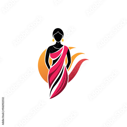 Women's fashion design logo with saree vector