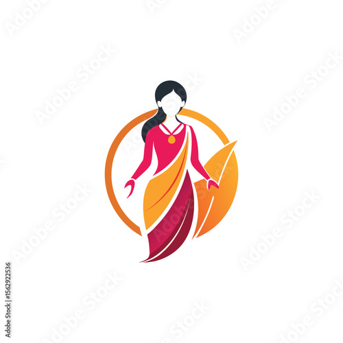 Women's fashion design logo with saree vector