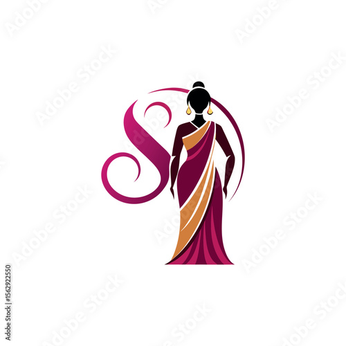 Women's fashion design logo with saree vector